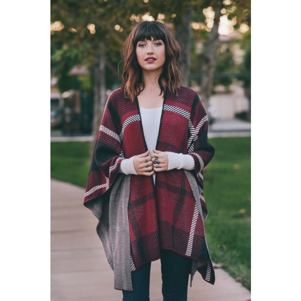soft plaid ruana poncho